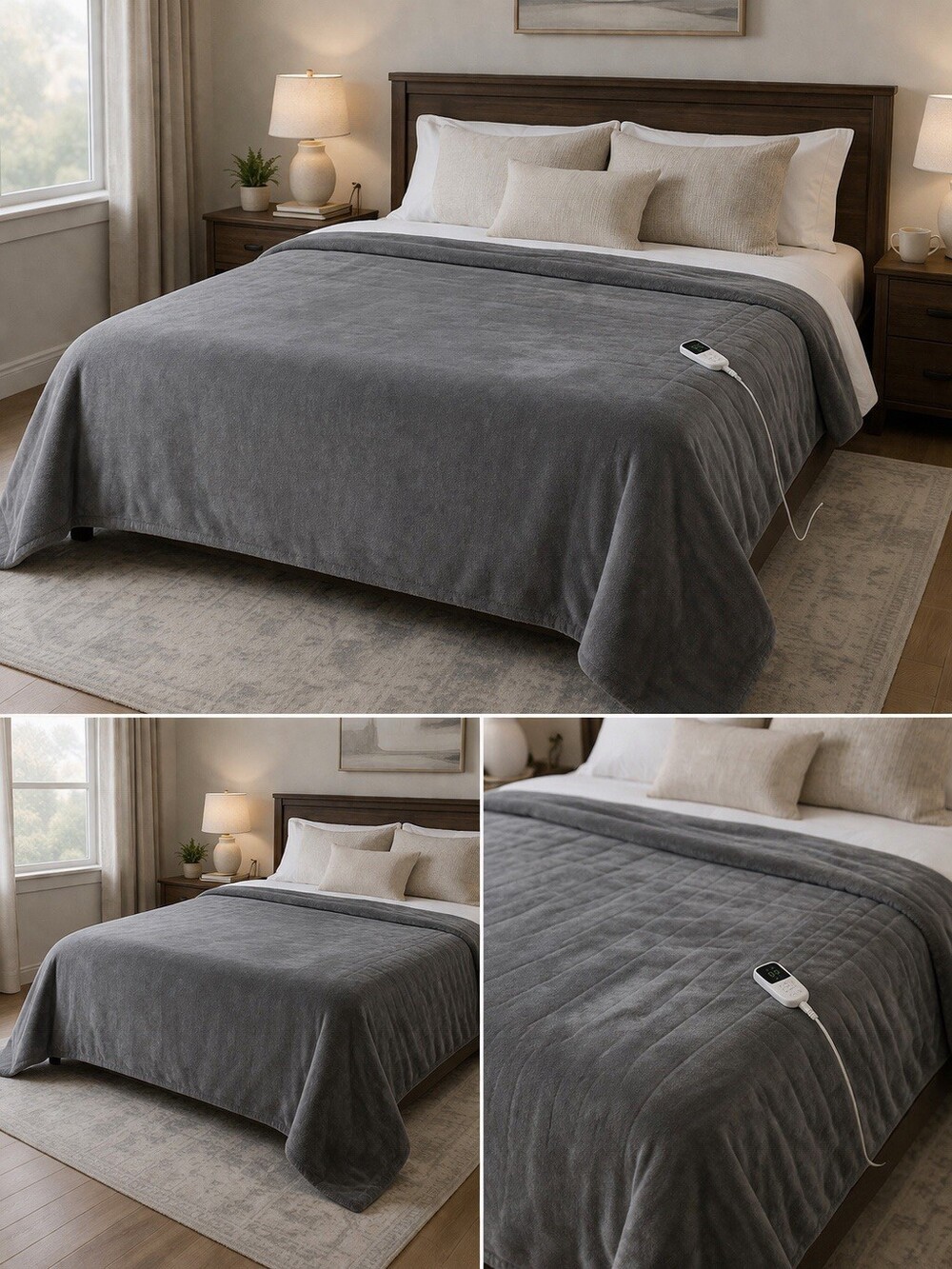 King Size Heated Blanket 100x90 Gray Electric Blanket Digital Controller NEW